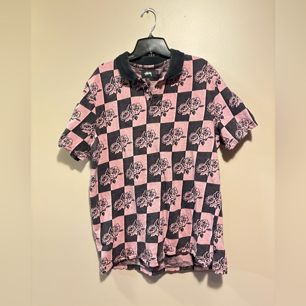 Stussy Pink and Black Plaid Shirt